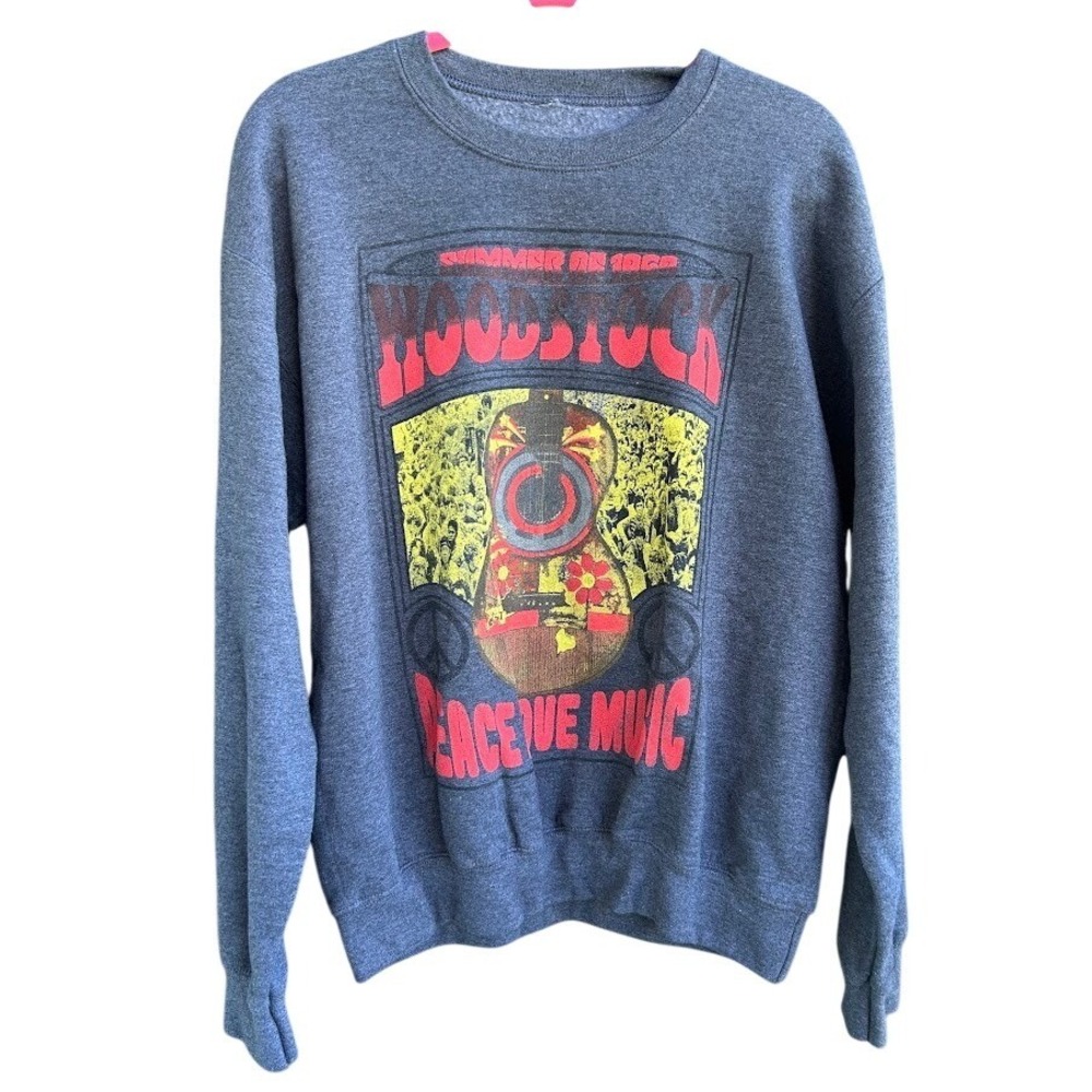 Life Clothing Co Woodstock 1969 Peace Love Music Graphic Sweatshirt‎ Gray Medium